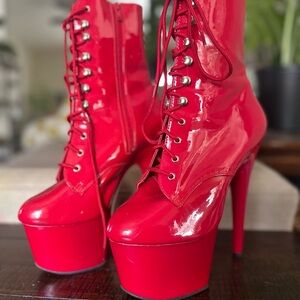 Red Patent Leather Platform Boots